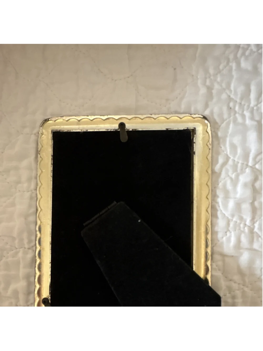 Gold Tone Ornate Metal Rectangle Freestanding Photo Frame Clear Glass Portrait